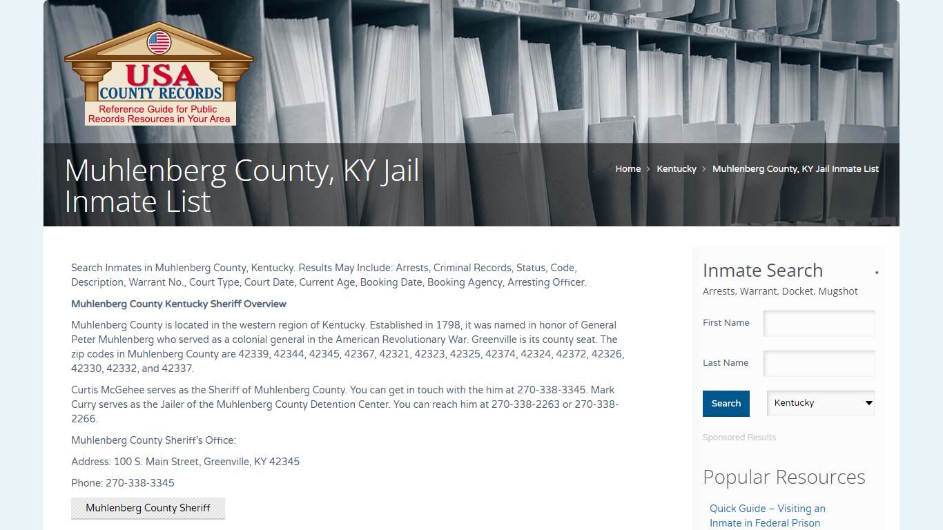 Muhlenberg County, KY Jail Inmate List | Name Search
